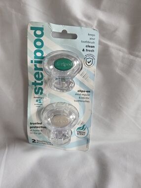Steripod Toothbrush Covers - Clear with Green & Gray Accents NEW